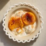 Baked Peach with Ice Cream