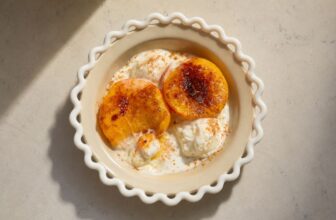 Baked Peach with Ice Cream