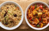 Indo-Chinese Feast: indian cottage cheese in Hot Garlic Sauce & Burnt Chili Garlic Fried Rice